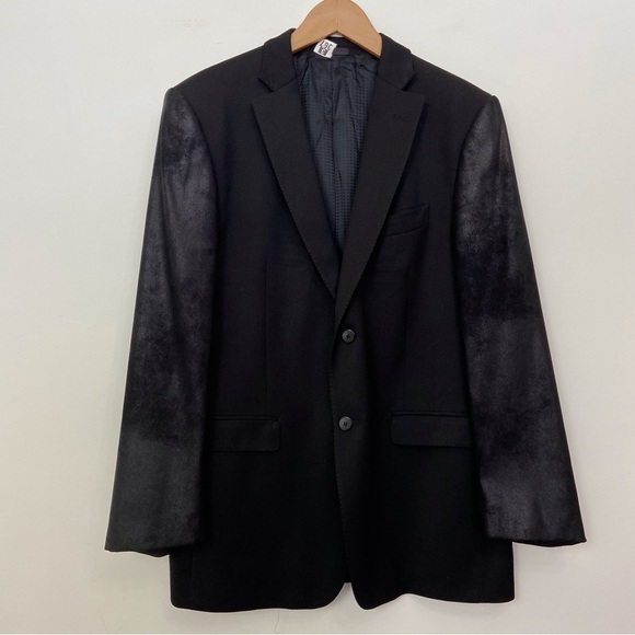Pal zileri Lab black blazer slim fit wool blend bi-material shinny sleeve siz 54 - Picture 2 of 16